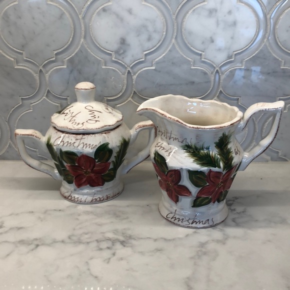 NWT Botanical Christmas Sugar & Creamer Set with Tray - Picture 4 of 14